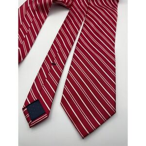Tom James Mens Silk Necktie Red White Diagonal Striped Classic Business Tie USA